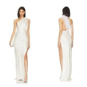 MadebyILA Emma 100% Silk Gown One Shoulder Feather Trim Formal Bridal Wedding XS